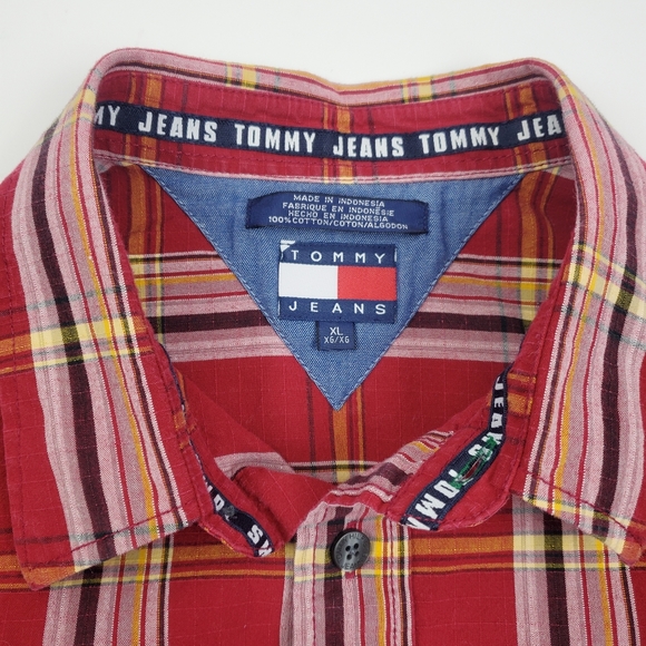 Tommy Hilfiger Jeans Red Plaid Button up Shirt - Picture 5 of 8